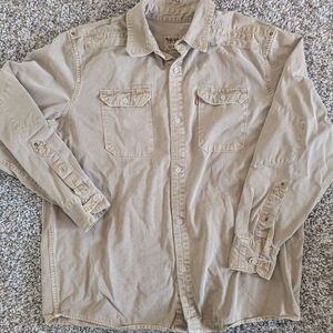 Levi Strauss & Co Vintage Tan Canvas Chore Button Down Shirt Large